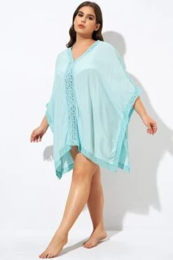 Aquamarine Bohemian Tunic Cover Up With Sleeves