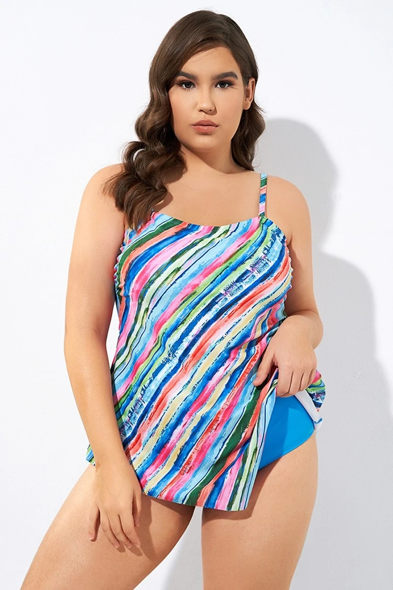 Multi Color Scarf Bandeau Longer Length Tankini Top - Image 5