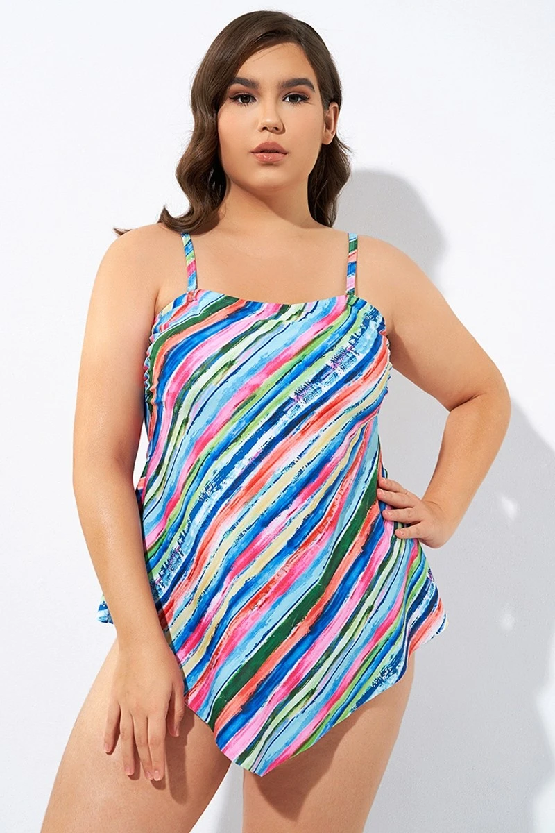 Multi Color Scarf Bandeau Longer Length Tankini Top - Image 6