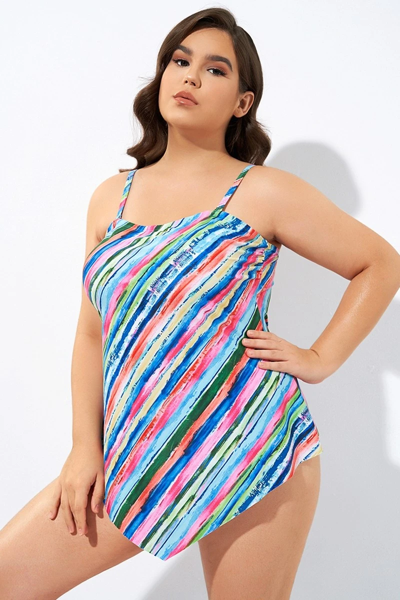 Multi Color Scarf Bandeau Longer Length Tankini Top