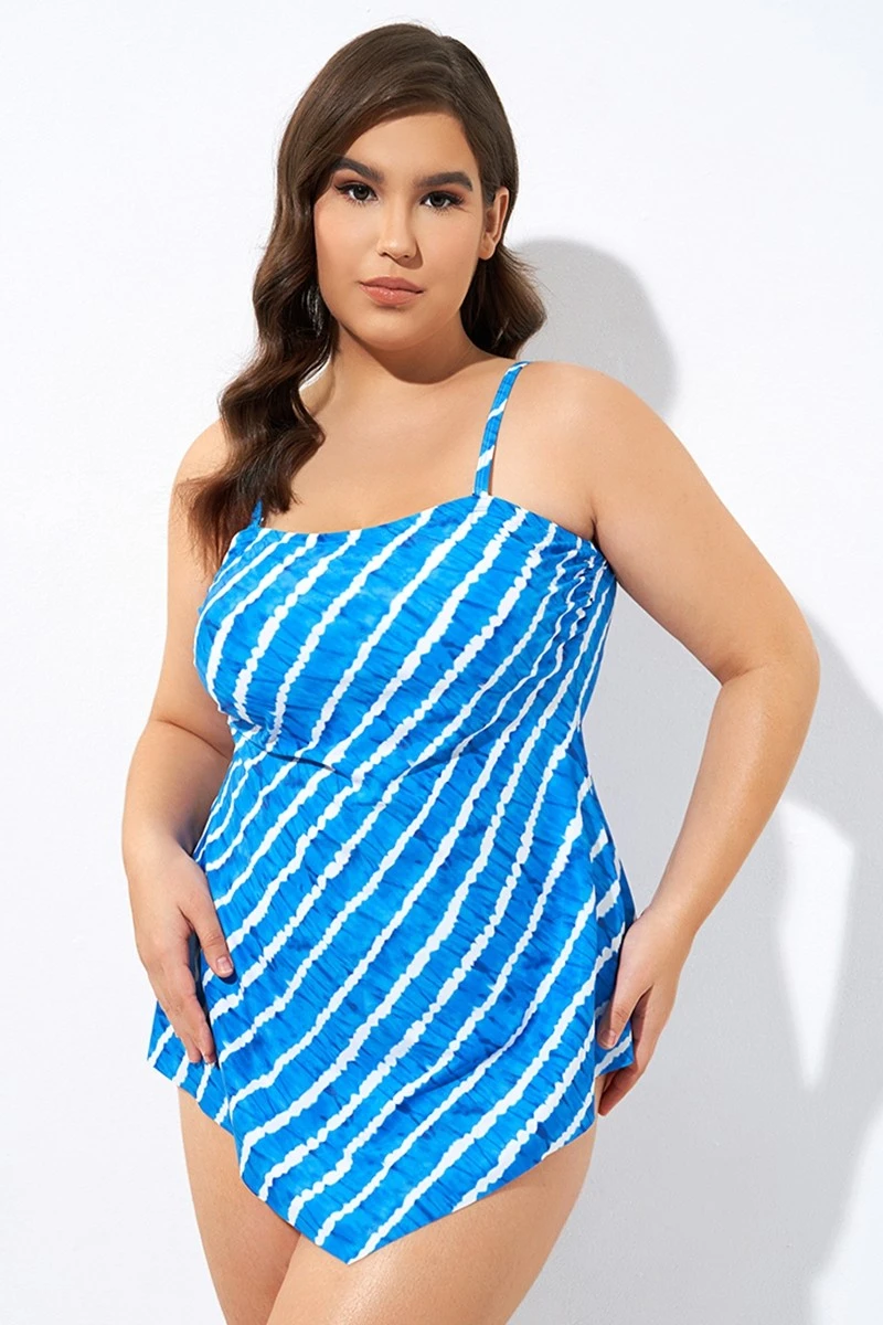 Blue & White Longer Length Scarf Bandeau Tankini Top - Image 5
