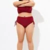 Red Drawstring Side High Waisted Bikini Bottom