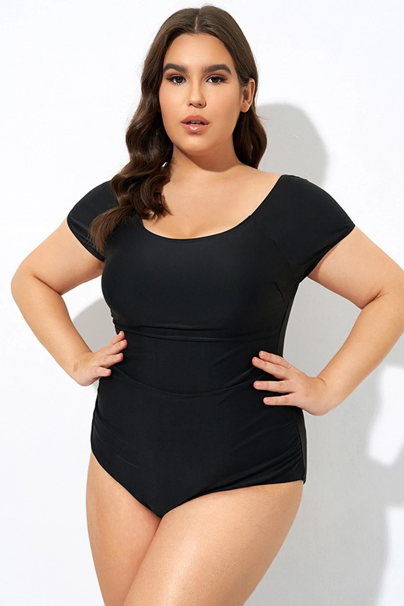 Elegant Solid Black Ladder Back One Piece Swimsuit - Image 4