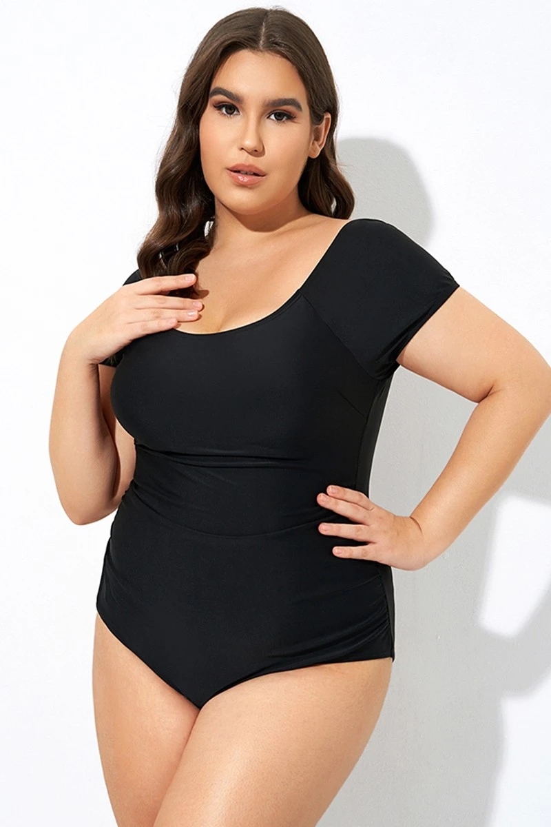 Elegant Solid Black Ladder Back One Piece Swimsuit - Image 5