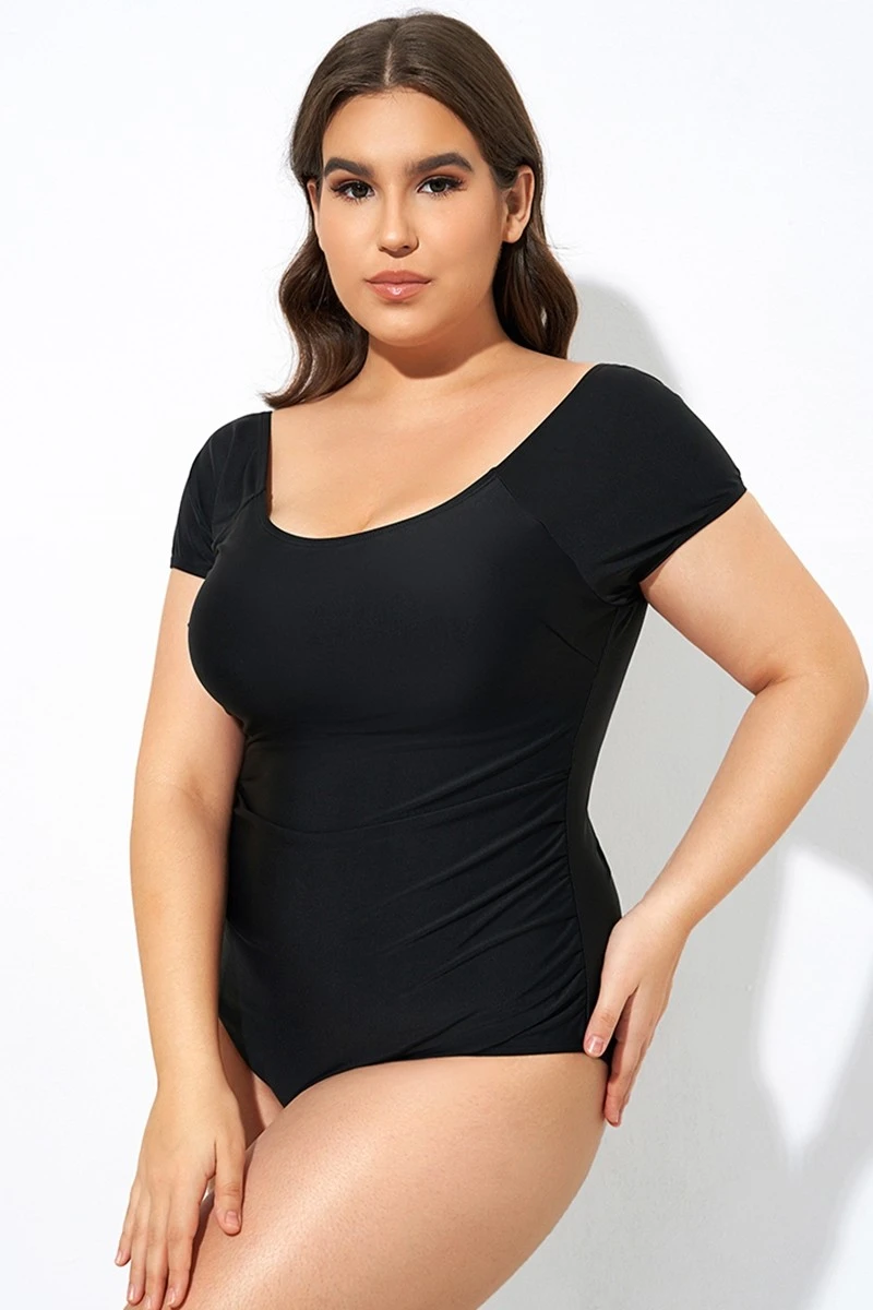 Elegant Solid Black Ladder Back One Piece Swimsuit - Image 6
