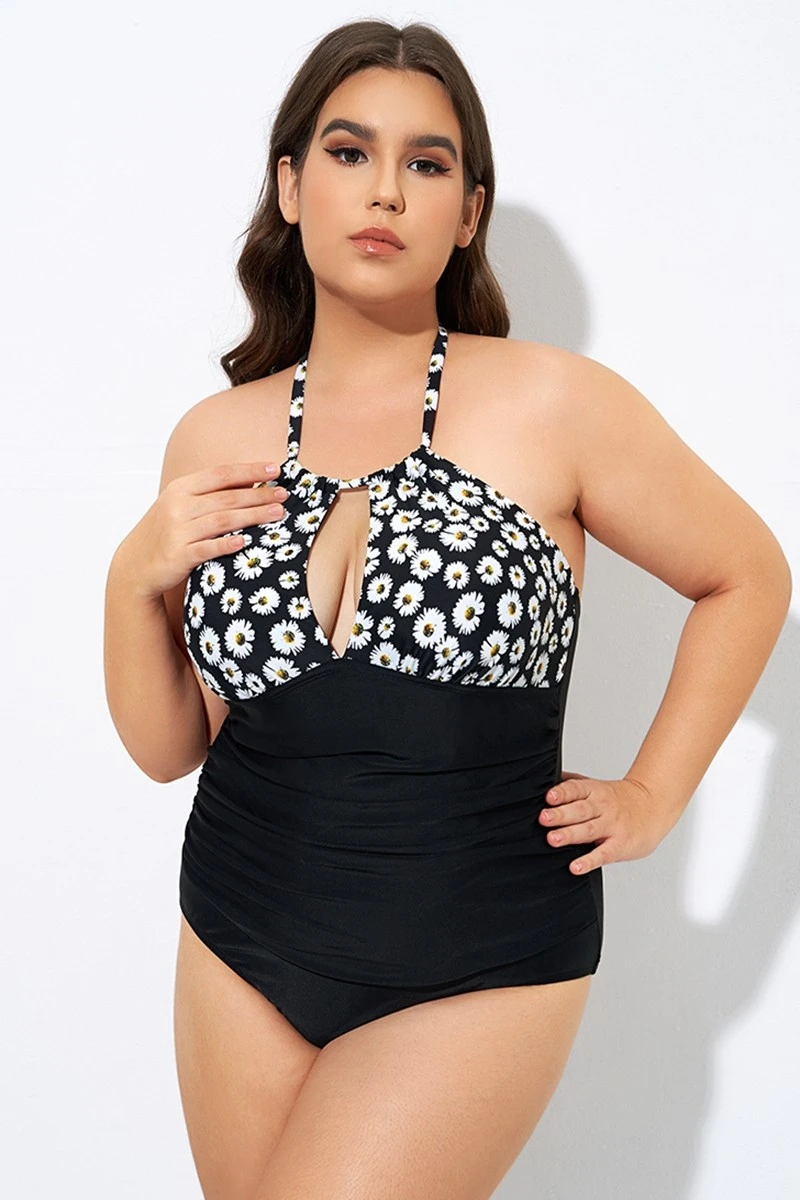 Daisy Print Cutout High Neck One Piece Swimsuit - Image 6