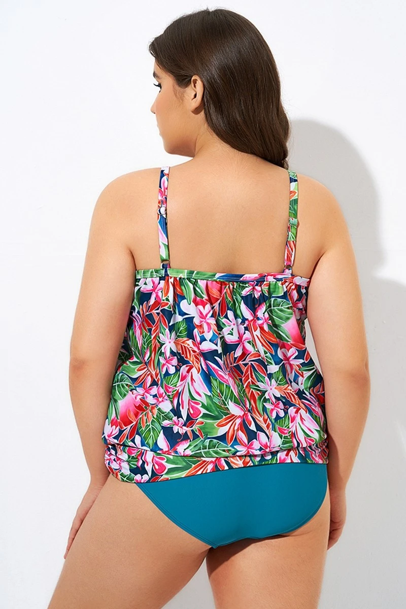 Adjustable Straps Lightweight Blouson Tankini Top - Image 2