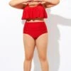 Red Women High Waist Swim Brief
