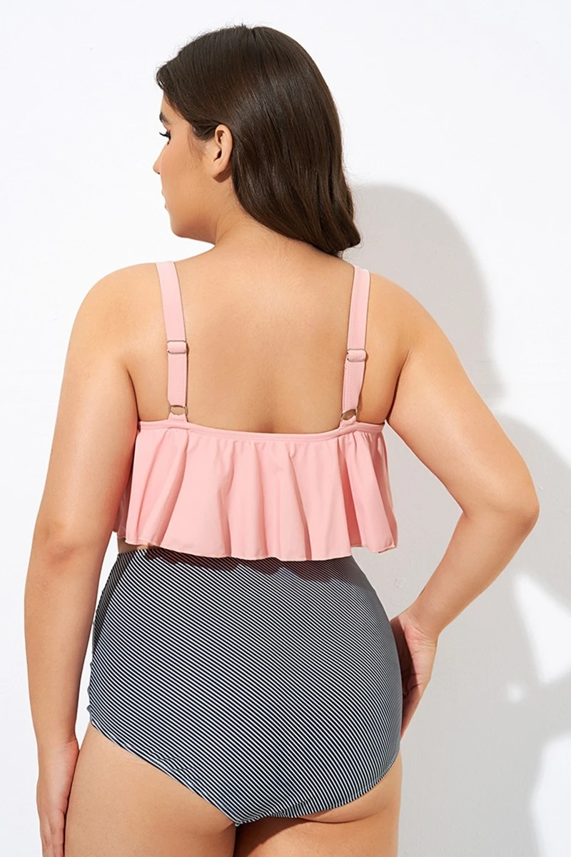 Womens High Waisted Falbala 2 Tiered Bikini Top - Image 2