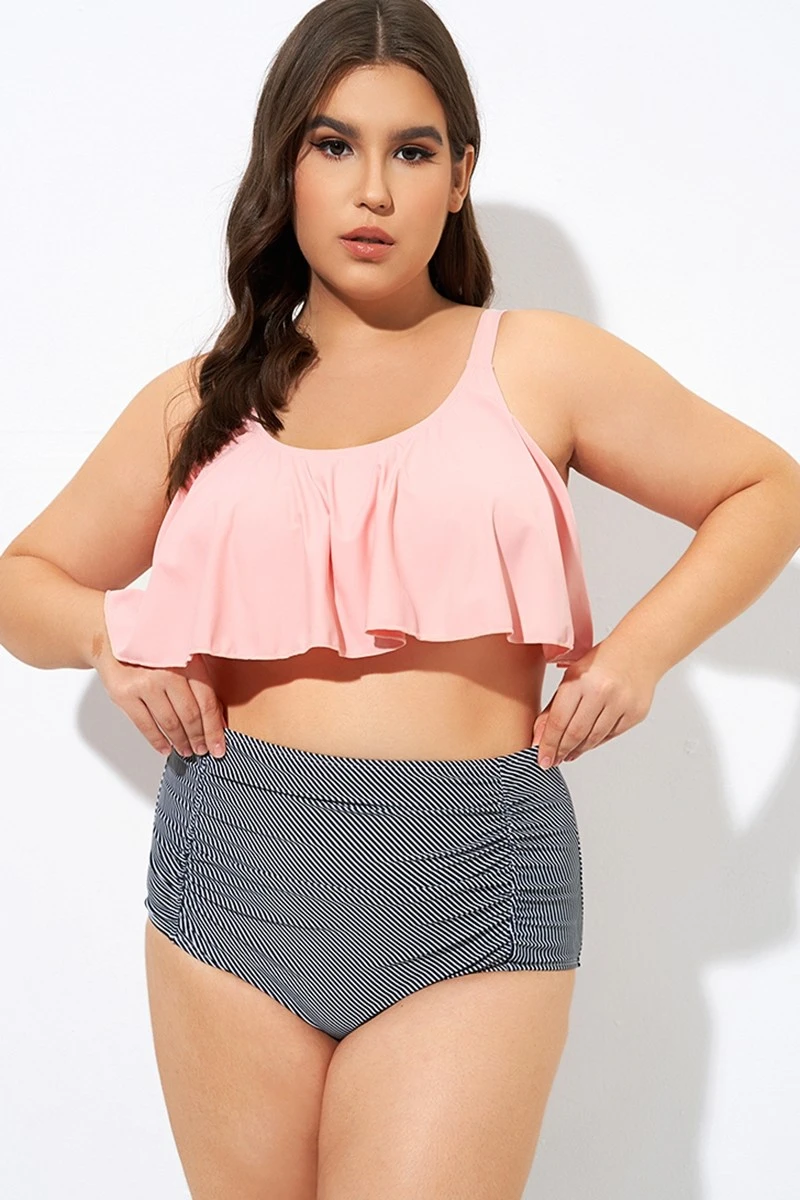 Womens High Waisted Falbala 2 Tiered Bikini Top - Image 4