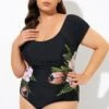 Black Mesh Flower Lady One Piece Swimsuit