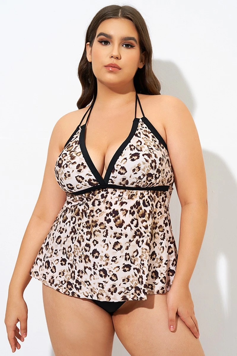 Modern Leopard Print Loop Strap Tankini Top - Image 5