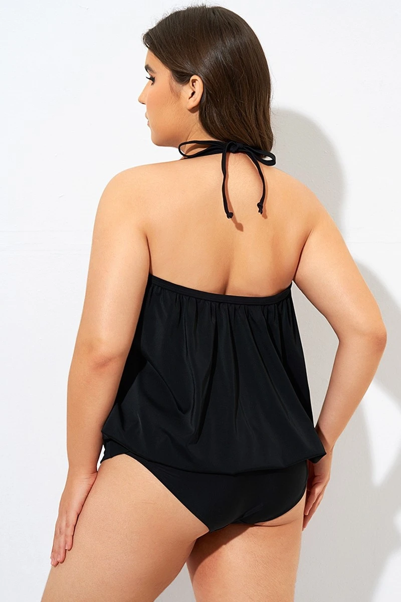 Soild Black Sexy Loose Bandeau Tankini Top - Image 2