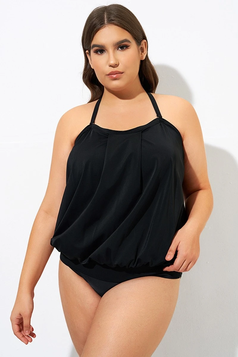 Soild Black Sexy Loose Bandeau Tankini Top - Image 3