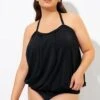 Soild Black Sexy Loose Bandeau Tankini Top