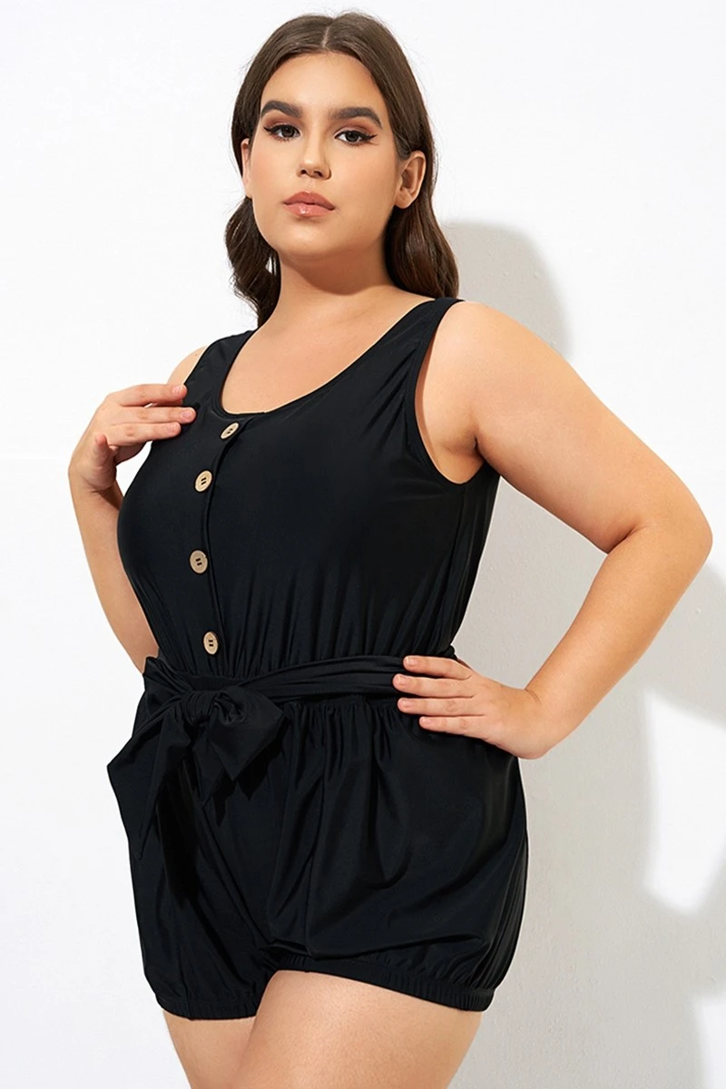 Black Classy Button Romper One Piece Swimsuit - Image 4